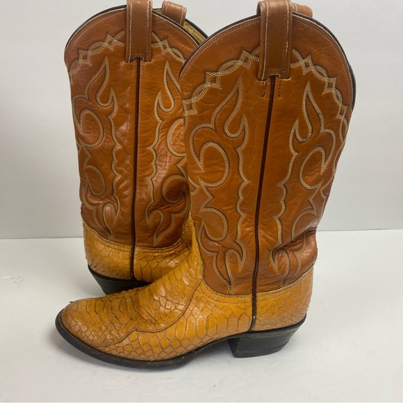 Vintage Tony Lama Brown Tan Snakeskin Python Cowboy Western Boots 0410 8.5B - Picture 8 of 16